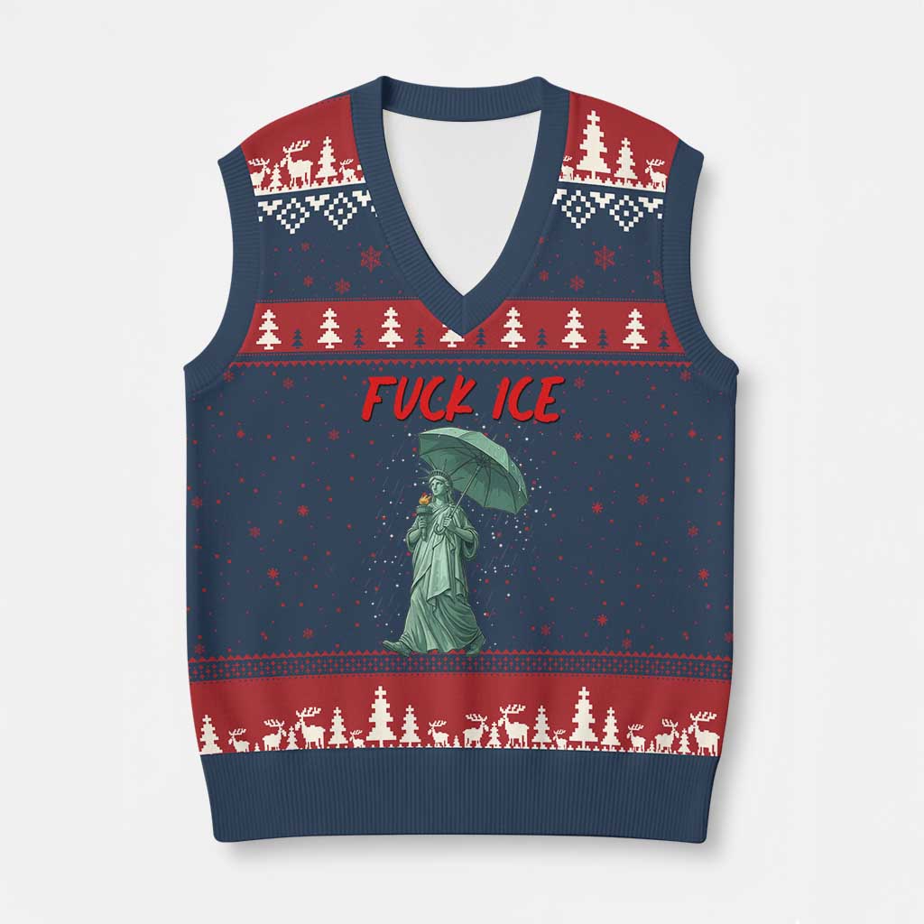 Statue of Liberty Crying Anti ICE Protest Meme V-Neck Knit Sweater Vest