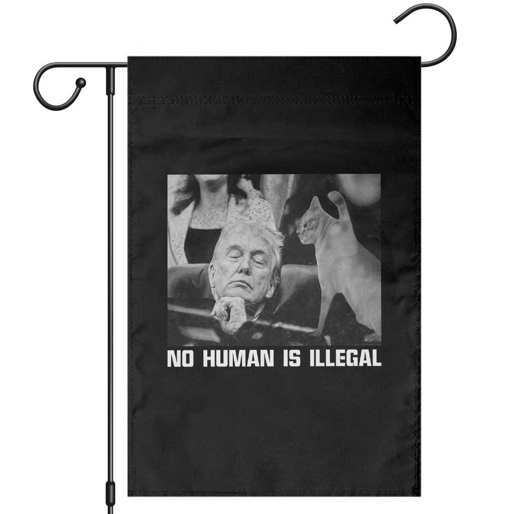 No Human Is Illegal Garden Flag Funny Cat Anti ICE Meme