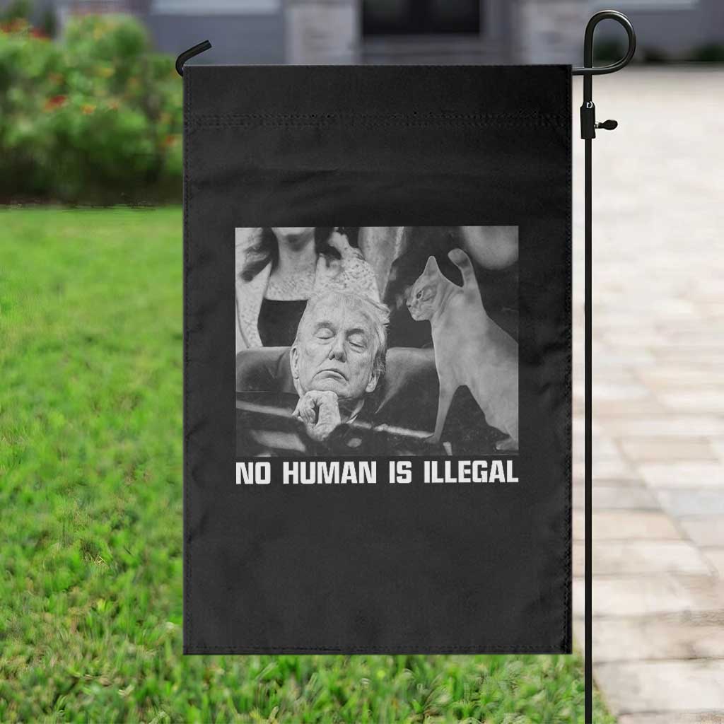 No Human Is Illegal Garden Flag Funny Cat Anti ICE Meme