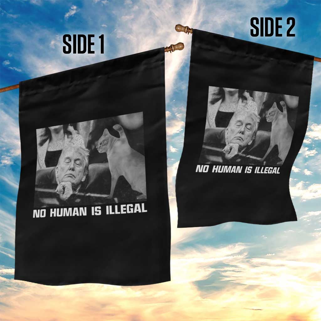 No Human Is Illegal Garden Flag Funny Cat Anti ICE Meme