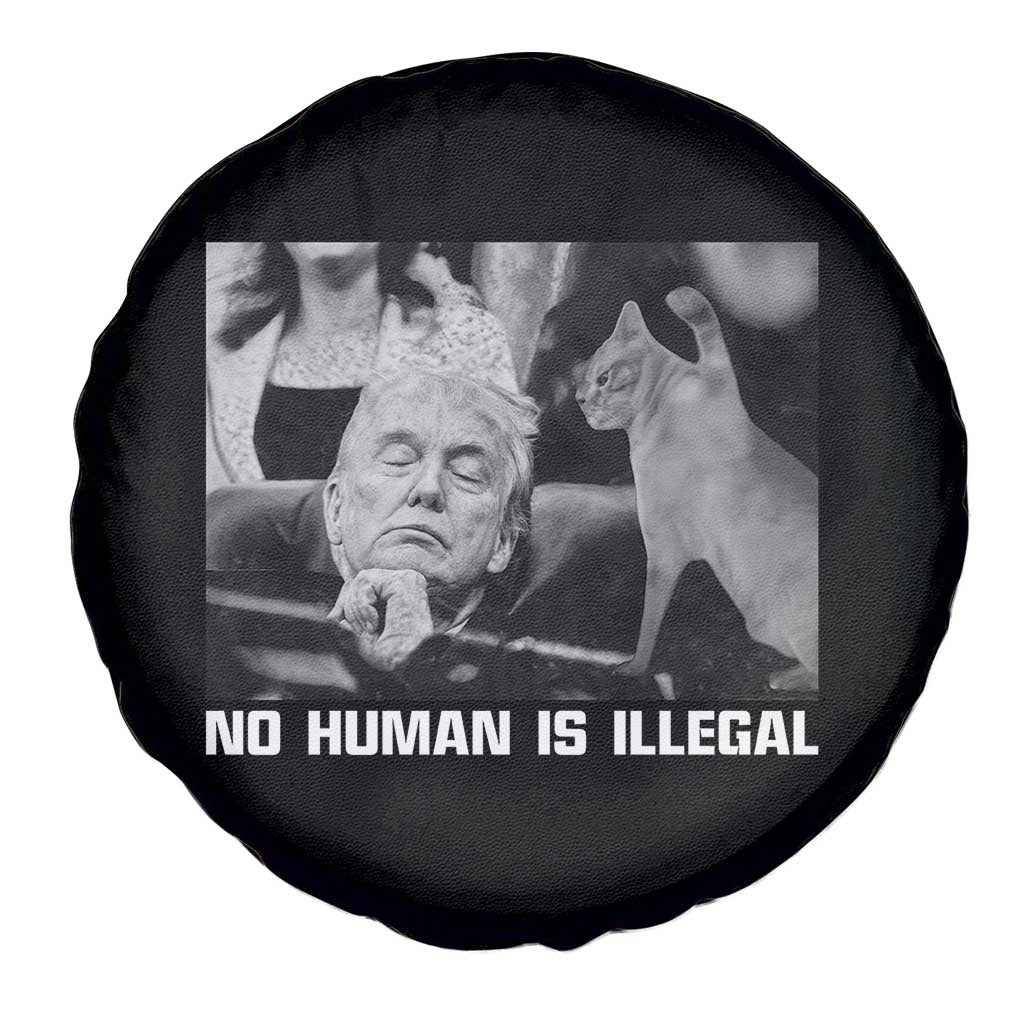 No Human Is Illegal Spare Tire Cover Funny Cat Anti ICE Meme