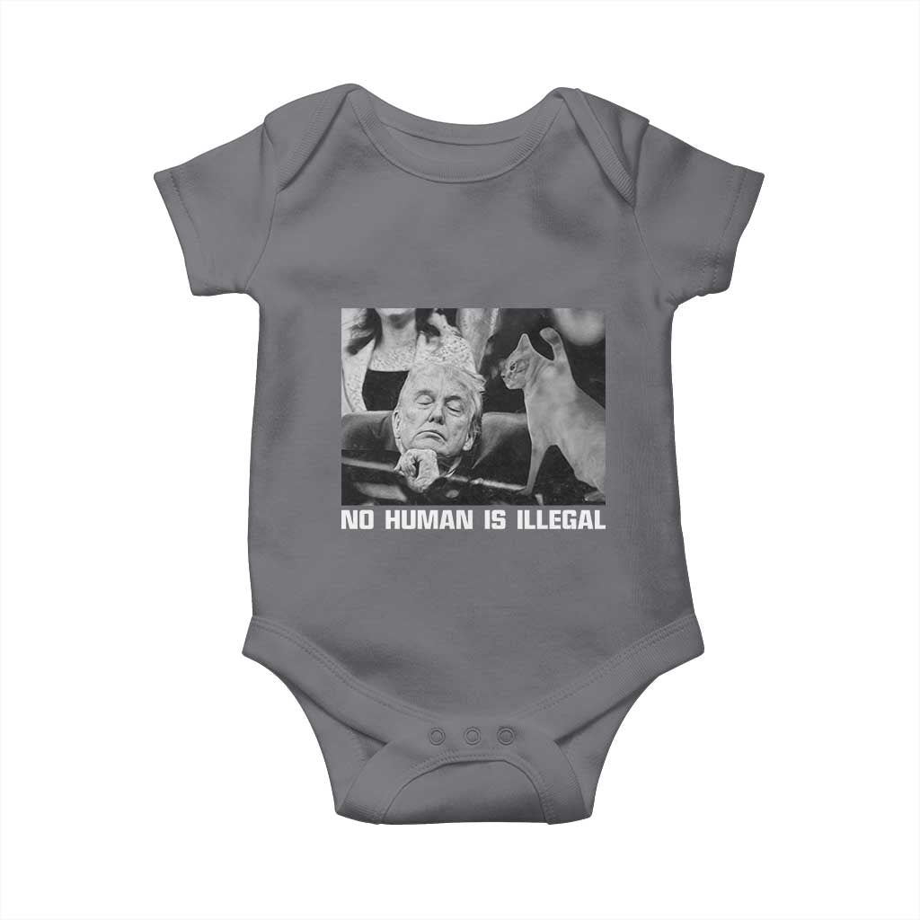 No Human Is Illegal Baby Onesie Funny Cat Anti ICE Meme