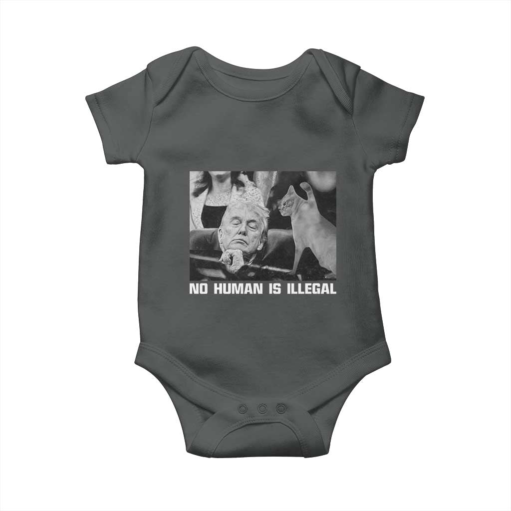 No Human Is Illegal Baby Onesie Funny Cat Anti ICE Meme