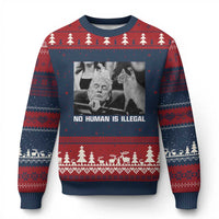 No Human Is Illegal Ugly Christmas Sweater Funny Cat Anti ICE Meme