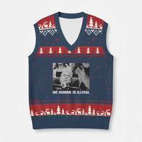 No Human Is Illegal V-Neck Knit Sweater Vest Funny Cat Anti ICE Meme