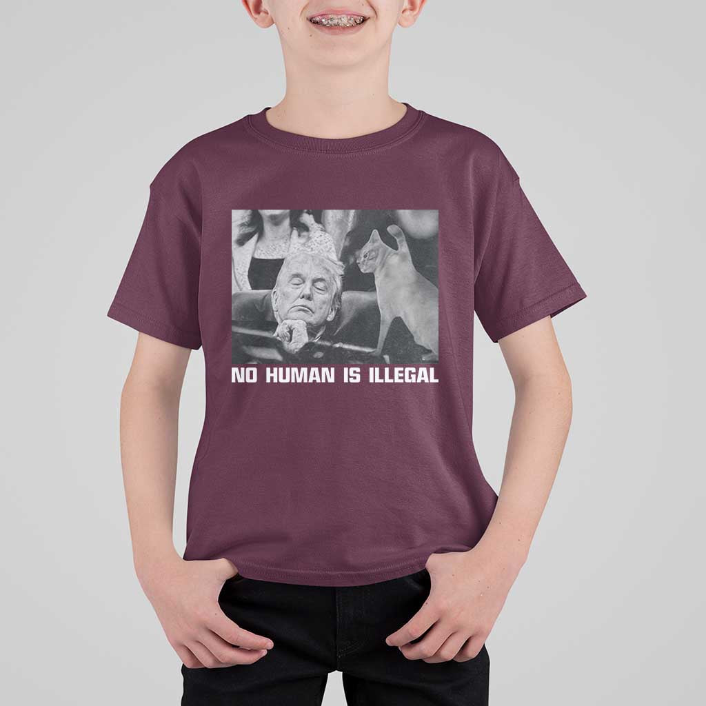 No Human Is Illegal T Shirt For Kid Funny Cat Anti ICE Meme