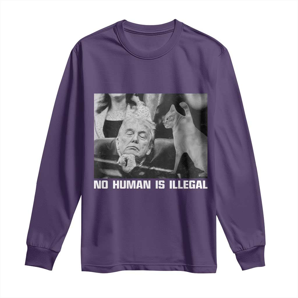 No Human Is Illegal Long Sleeve Shirt Funny Cat Anti ICE Meme