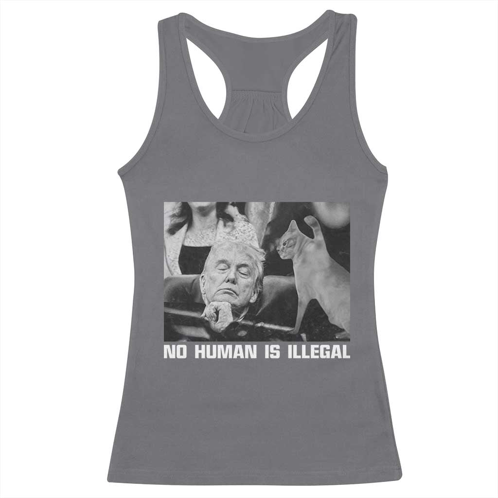 No Human Is Illegal Racerback Tank Top Funny Cat Anti ICE Meme
