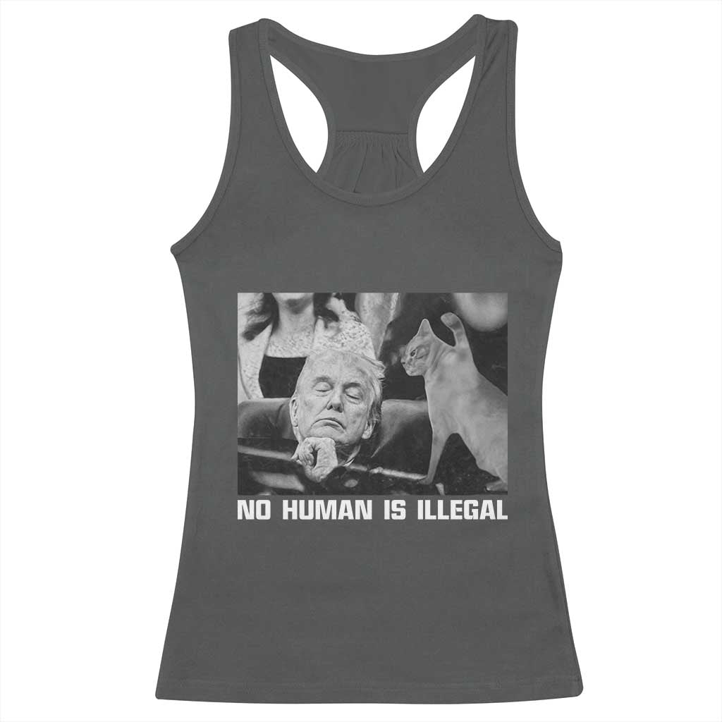 No Human Is Illegal Racerback Tank Top Funny Cat Anti ICE Meme