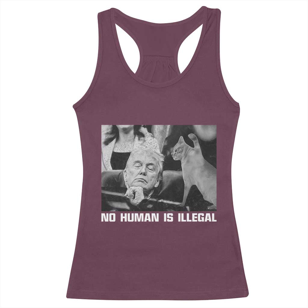 No Human Is Illegal Racerback Tank Top Funny Cat Anti ICE Meme
