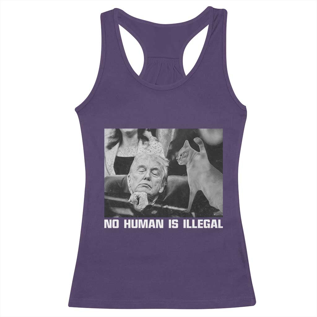 No Human Is Illegal Racerback Tank Top Funny Cat Anti ICE Meme