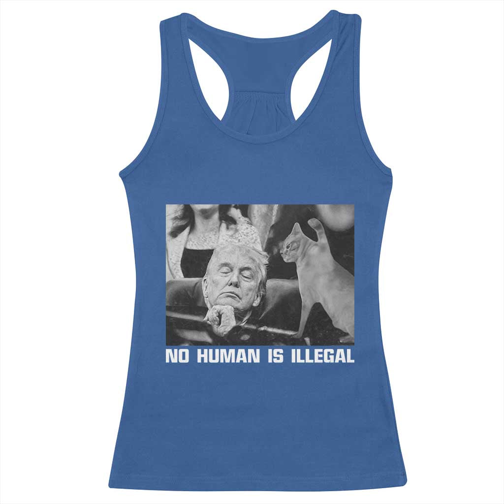 No Human Is Illegal Racerback Tank Top Funny Cat Anti ICE Meme