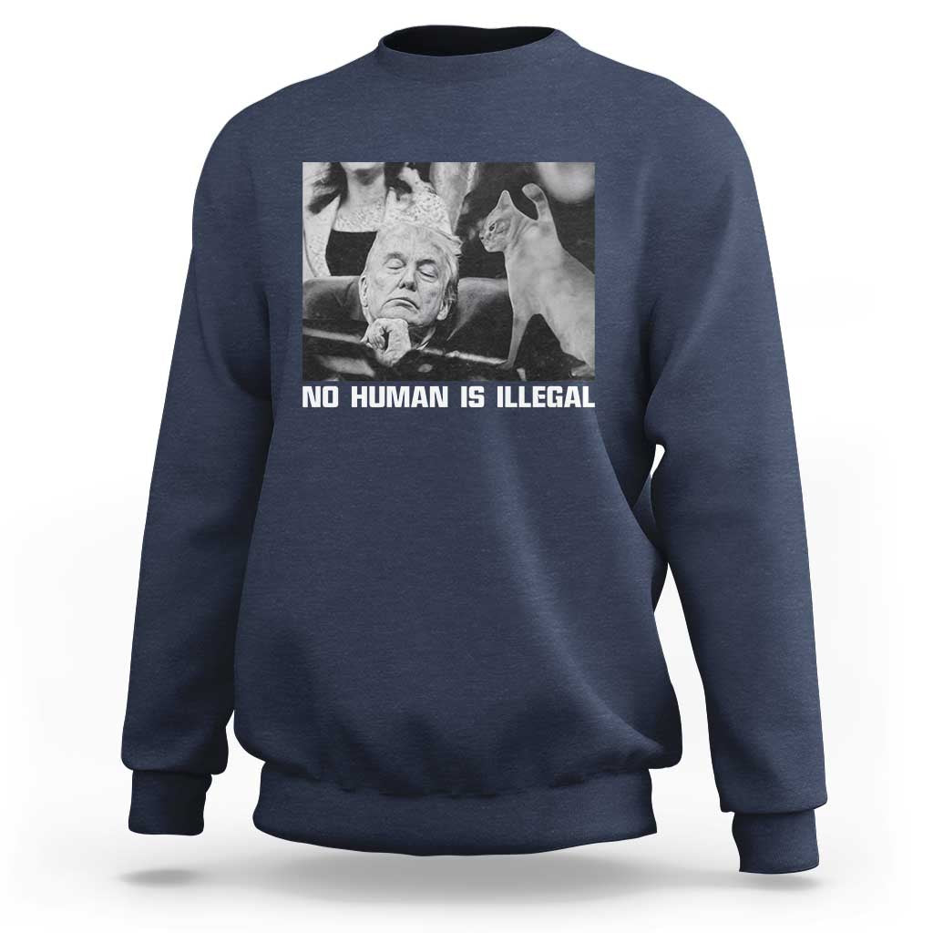 No Human Is Illegal Sweatshirt Funny Cat Anti ICE Meme