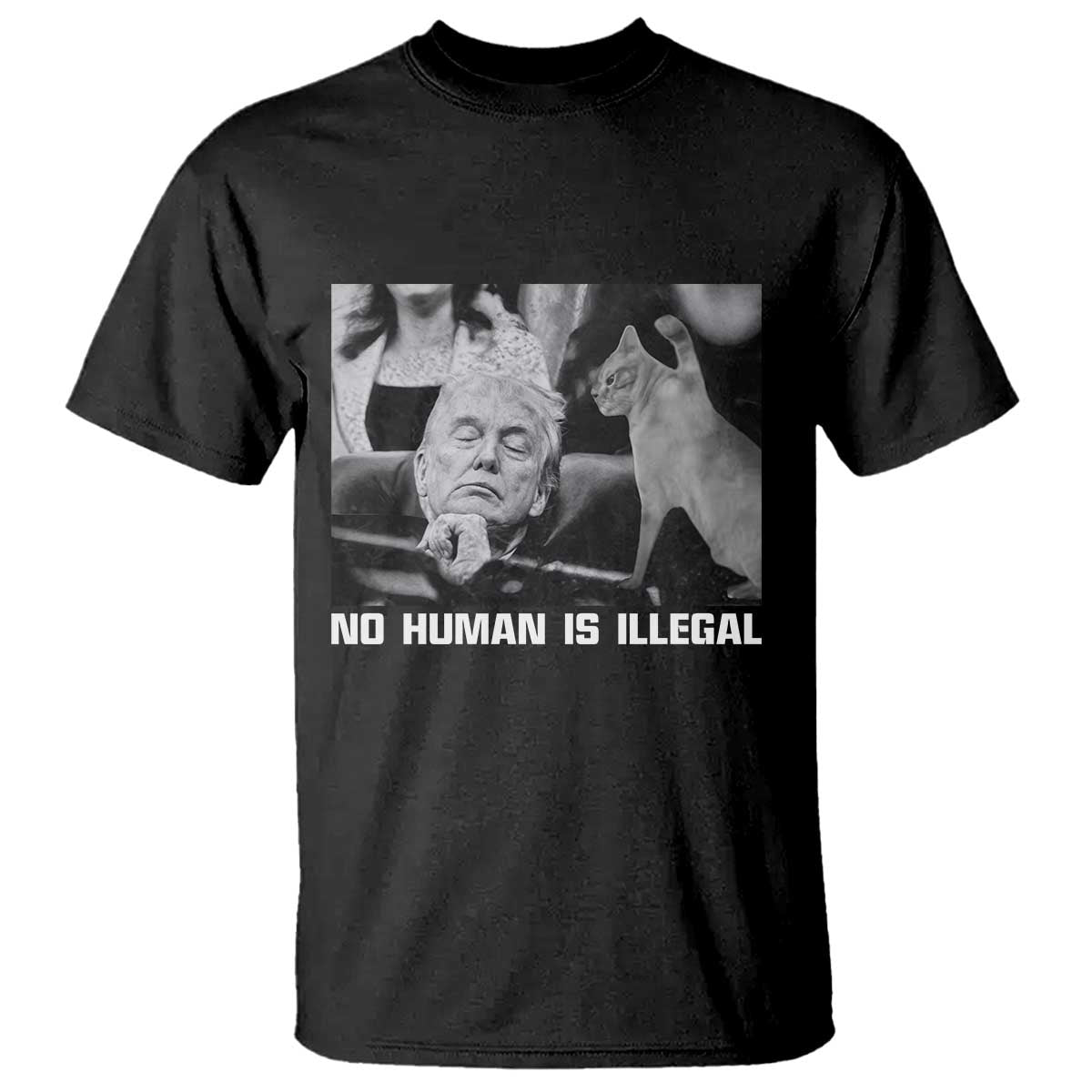 No Human Is Illegal T Shirt Funny Cat Anti ICE Meme