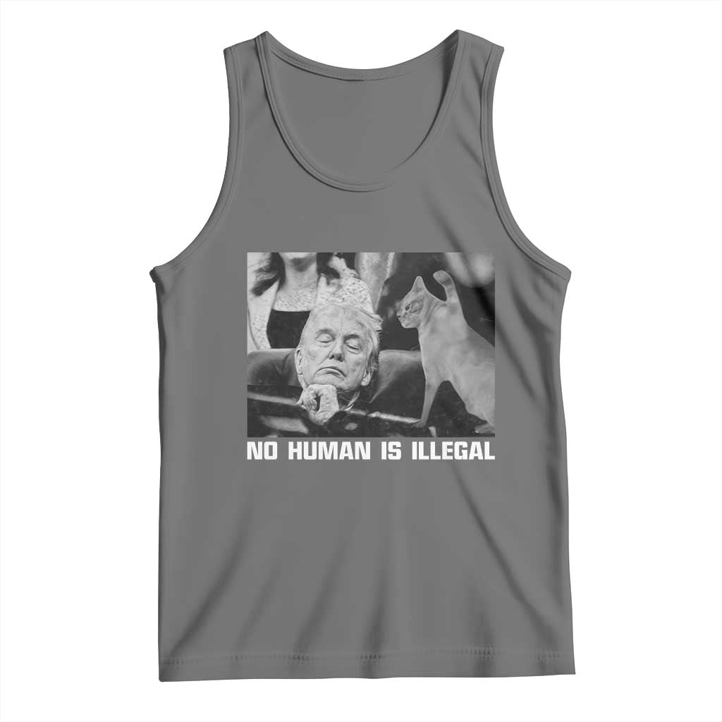No Human Is Illegal Tank Top Funny Cat Anti ICE Meme