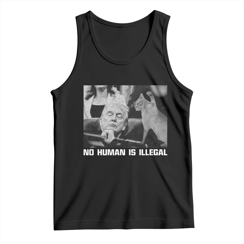 No Human Is Illegal Tank Top Funny Cat Anti ICE Meme