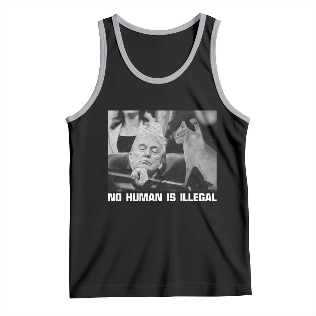 No Human Is Illegal Tank Top Funny Cat Anti ICE Meme