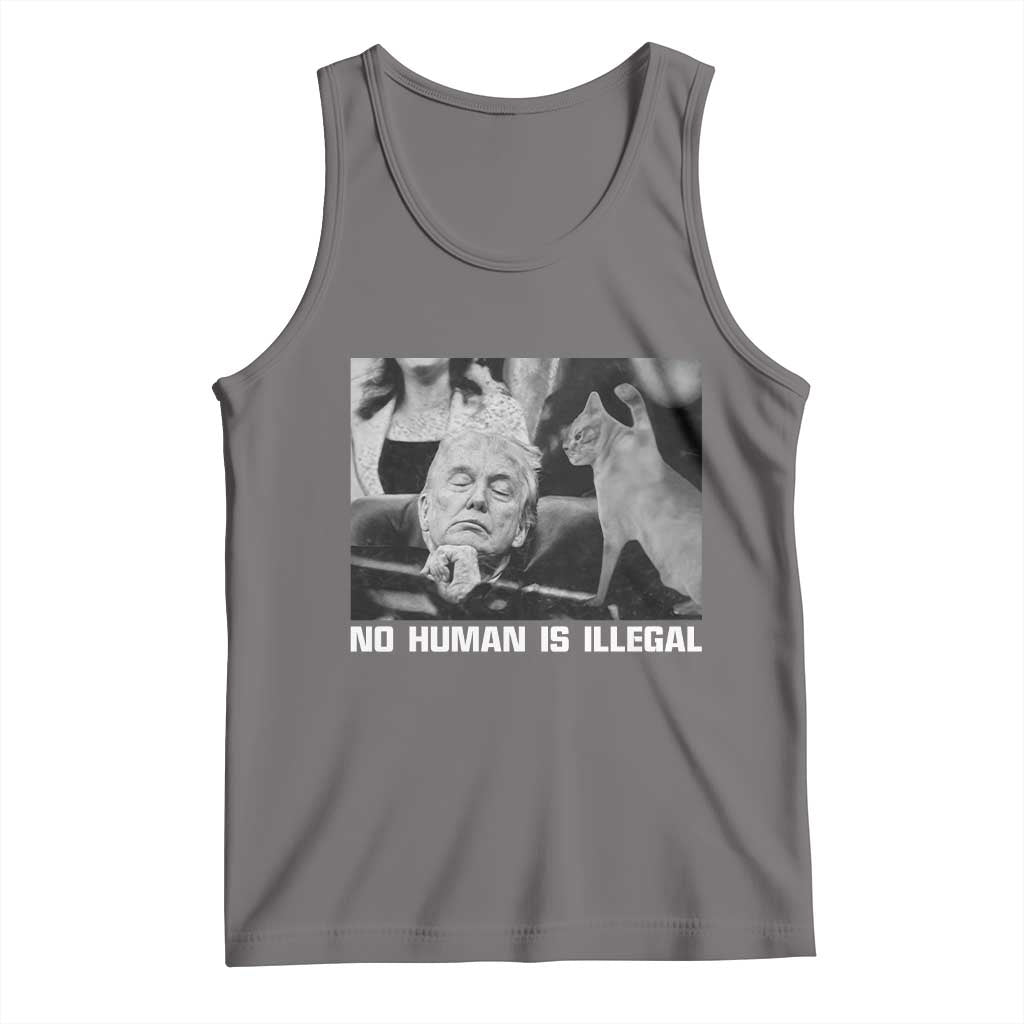 No Human Is Illegal Tank Top Funny Cat Anti ICE Meme