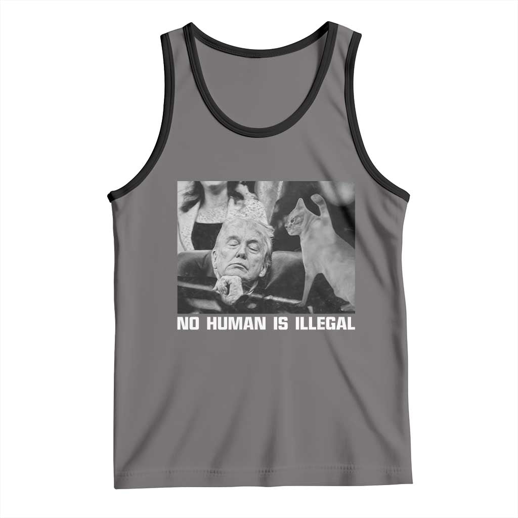 No Human Is Illegal Tank Top Funny Cat Anti ICE Meme