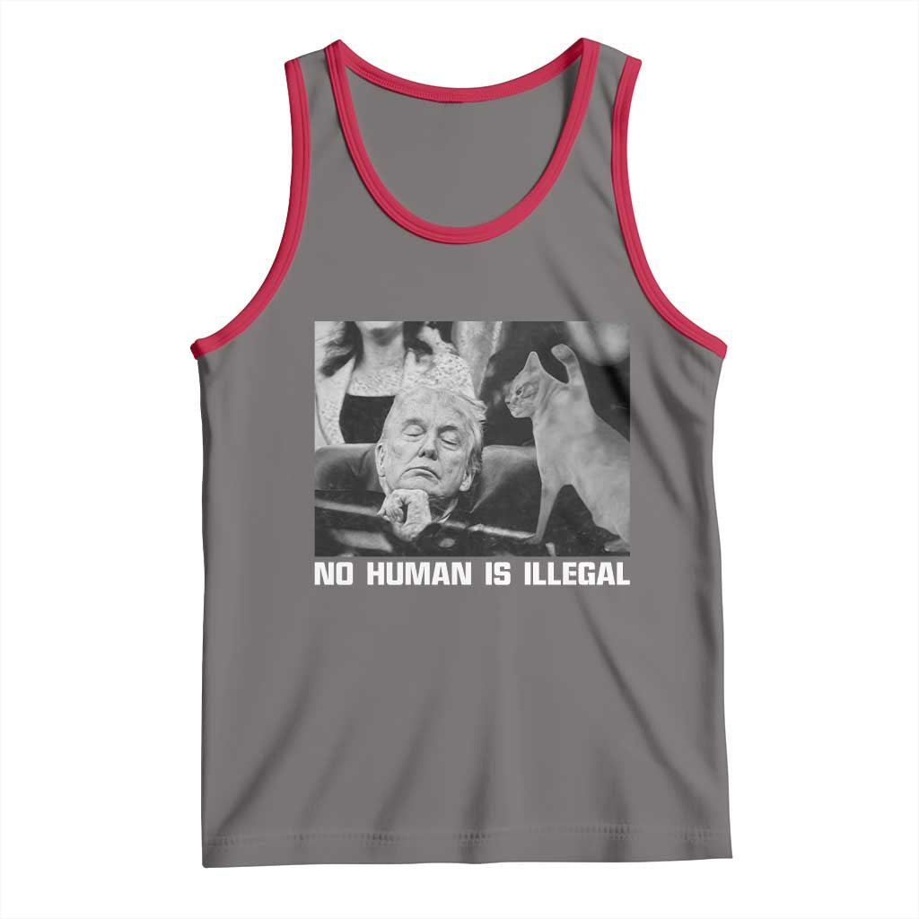 No Human Is Illegal Tank Top Funny Cat Anti ICE Meme