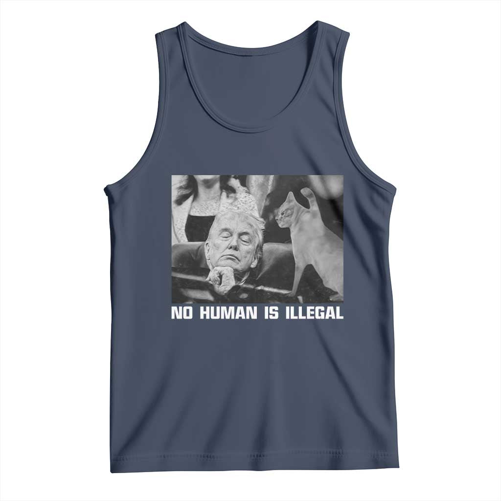 No Human Is Illegal Tank Top Funny Cat Anti ICE Meme