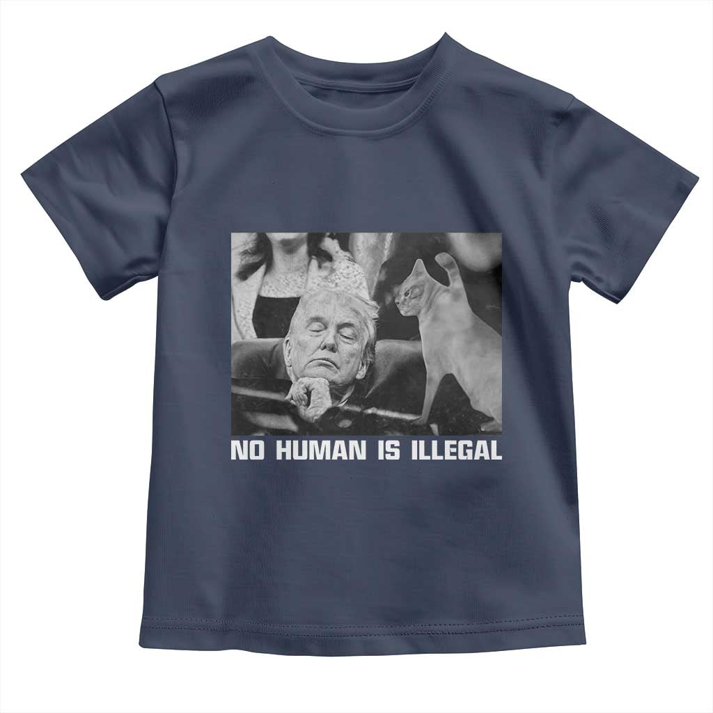 No Human Is Illegal Toddler T Shirt Funny Cat Anti ICE Meme