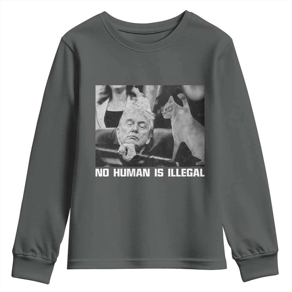 No Human Is Illegal Youth Sweatshirt Funny Cat Anti ICE Meme
