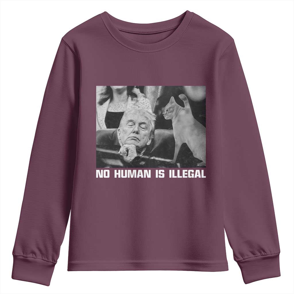 No Human Is Illegal Youth Sweatshirt Funny Cat Anti ICE Meme
