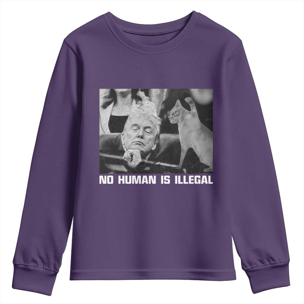 No Human Is Illegal Youth Sweatshirt Funny Cat Anti ICE Meme