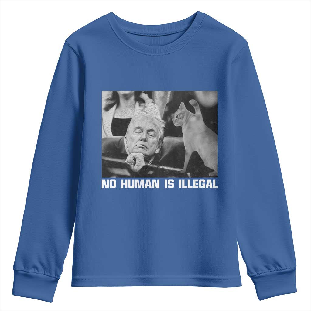 No Human Is Illegal Youth Sweatshirt Funny Cat Anti ICE Meme