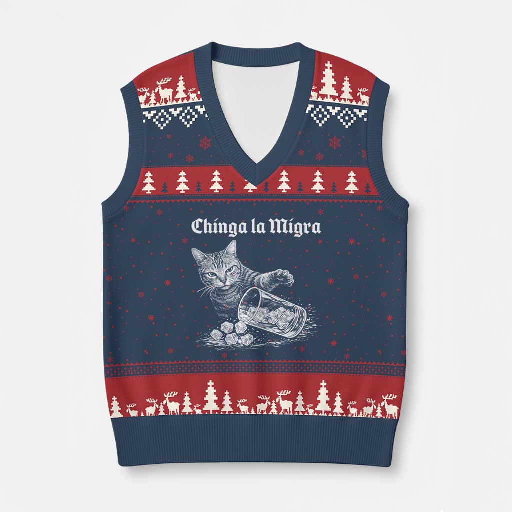 Funny Cat Anti ICE Meme V-Neck Knit Sweater Vest