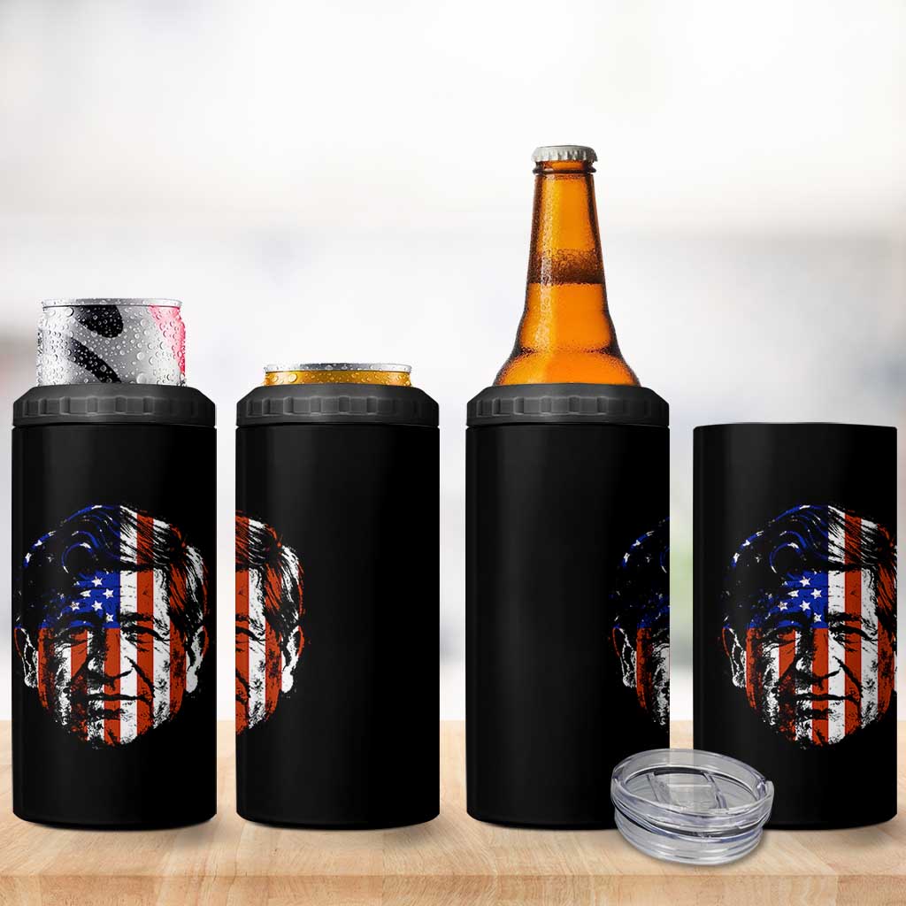 Cesar Chavez 4 in 1 Can Cooler Tumbler Hispanic Heritage Month American Flag Portrait