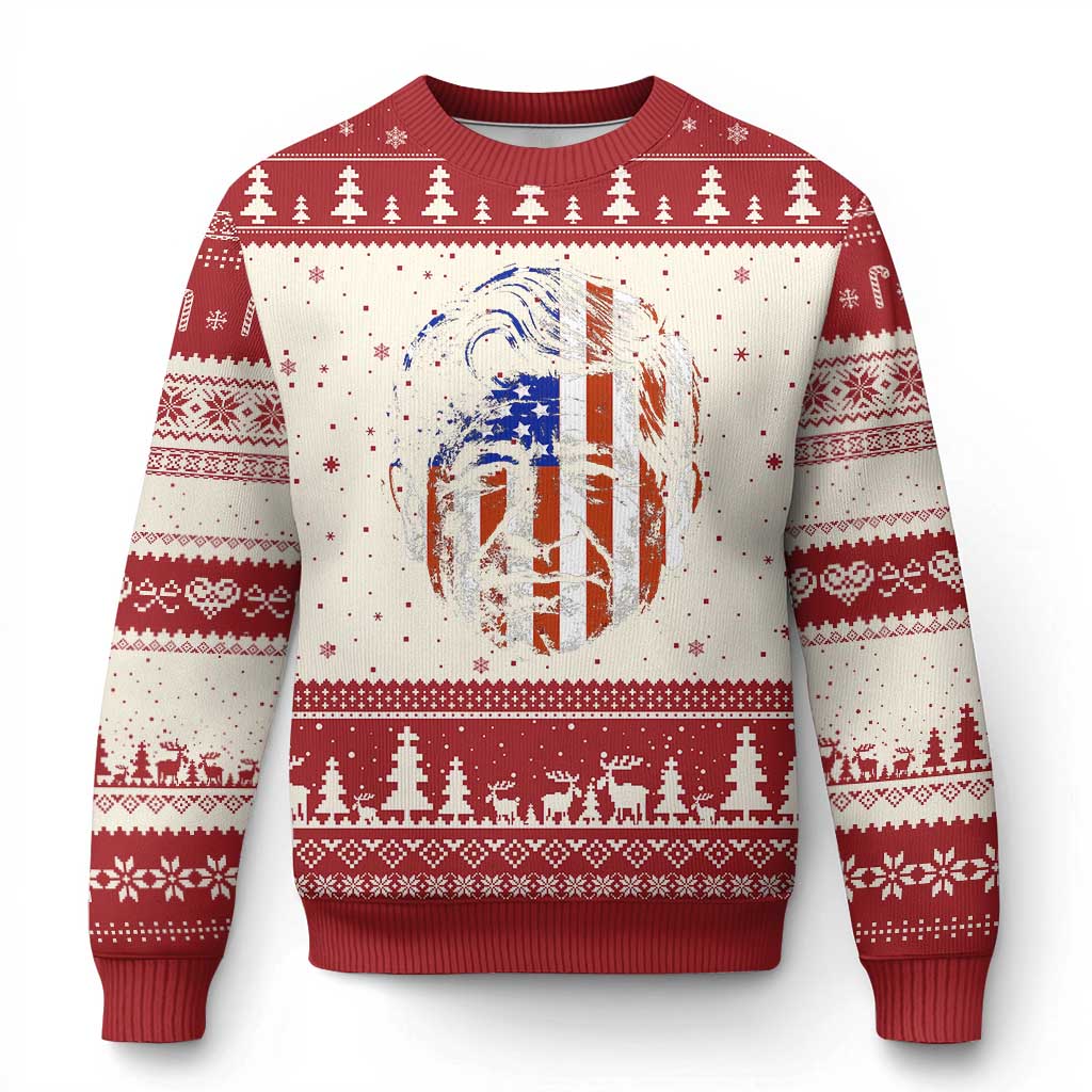 Cesar Chavez Ugly Christmas Sweater Hispanic Heritage Month American Flag Portrait