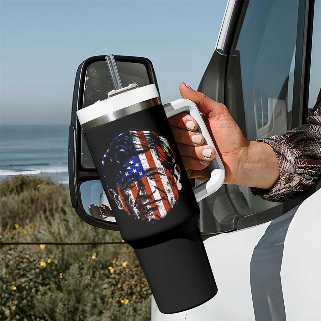 Cesar Chavez Tumbler With Handle Hispanic Heritage Month American Flag Portrait