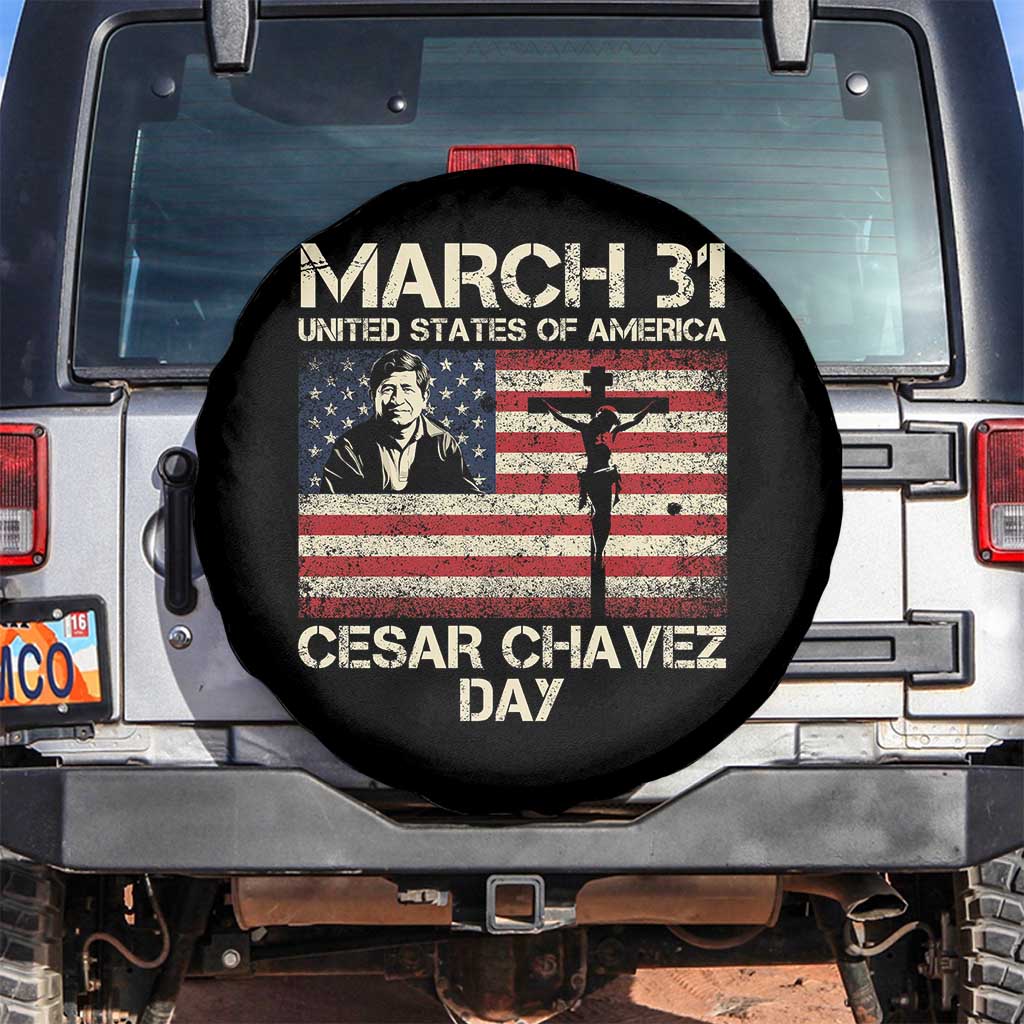 Cesar Chavez March 31 Celebration Spare Tire Cover Christian American Flag Religious