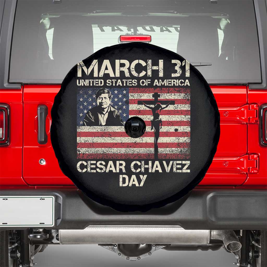 Cesar Chavez March 31 Celebration Spare Tire Cover Christian American Flag Religious