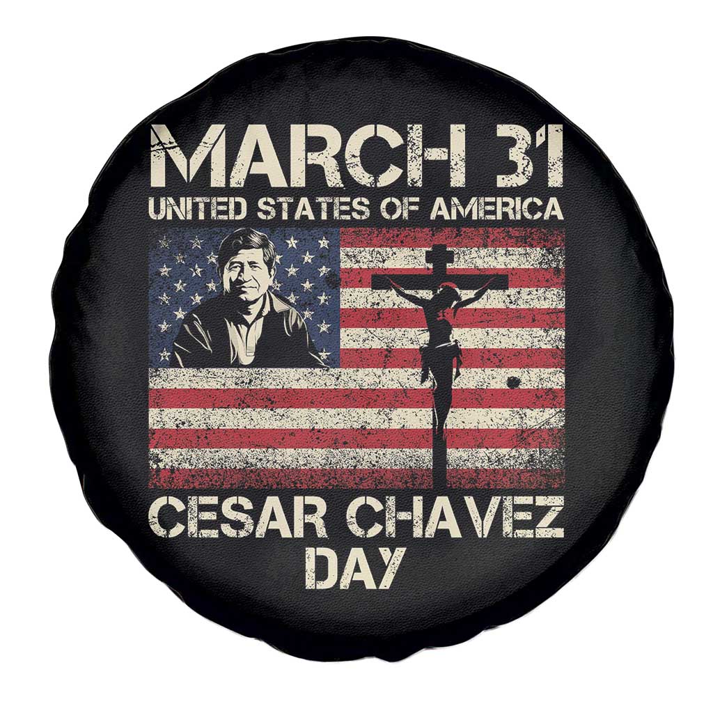 Cesar Chavez March 31 Celebration Spare Tire Cover Christian American Flag Religious