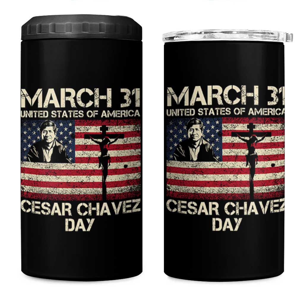 Cesar Chavez March 31 Celebration 4 in 1 Can Cooler Tumbler Christian American Flag Religious