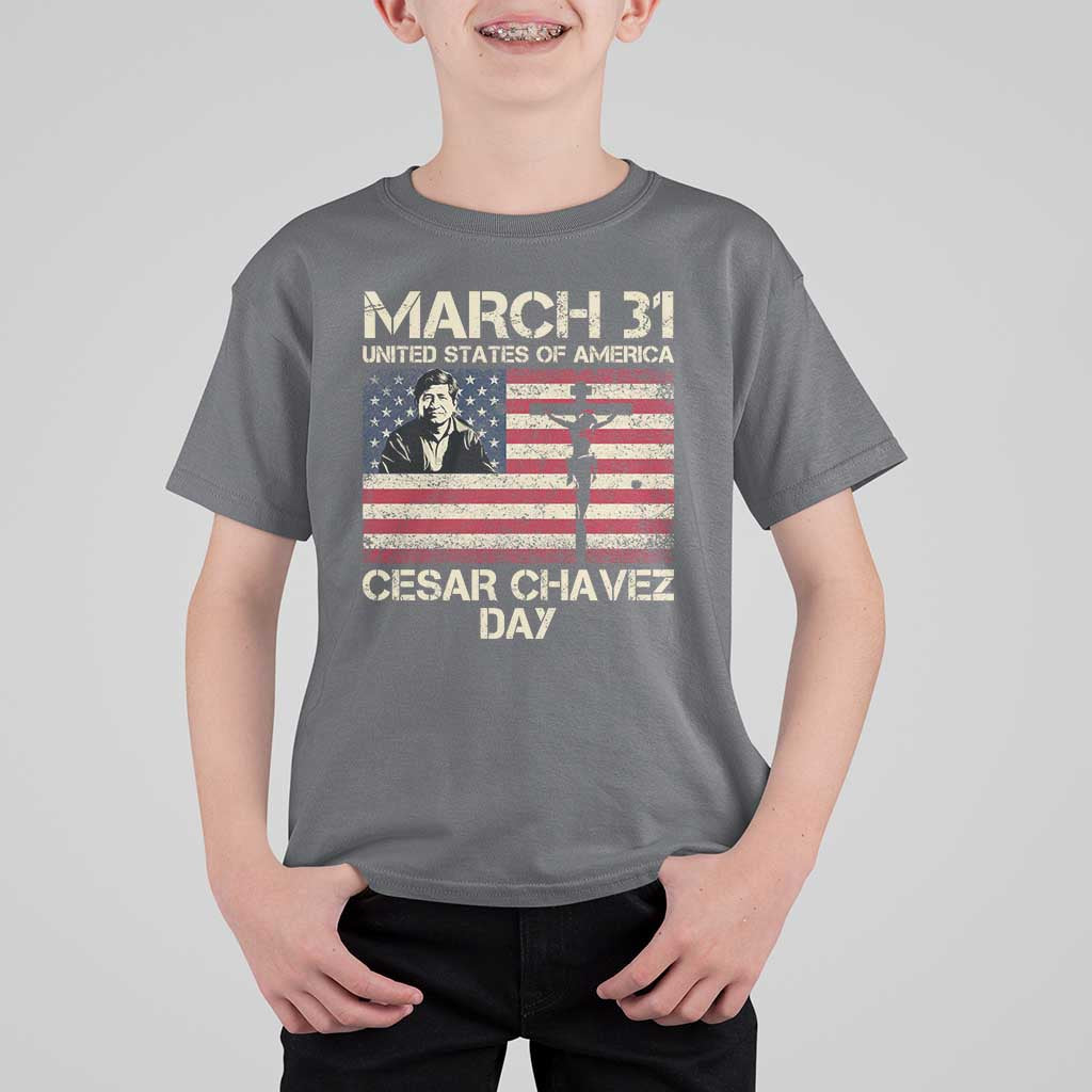 Cesar Chavez March 31 Celebration T Shirt For Kid Christian American Flag Religious
