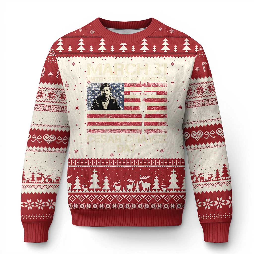Cesar Chavez March 31 Celebration Ugly Christmas Sweater Christian American Flag Religious