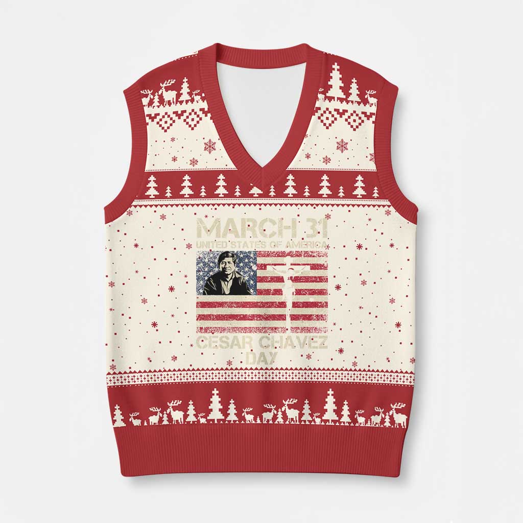 Cesar Chavez March 31 Celebration V-Neck Knit Sweater Vest Christian American Flag Religious