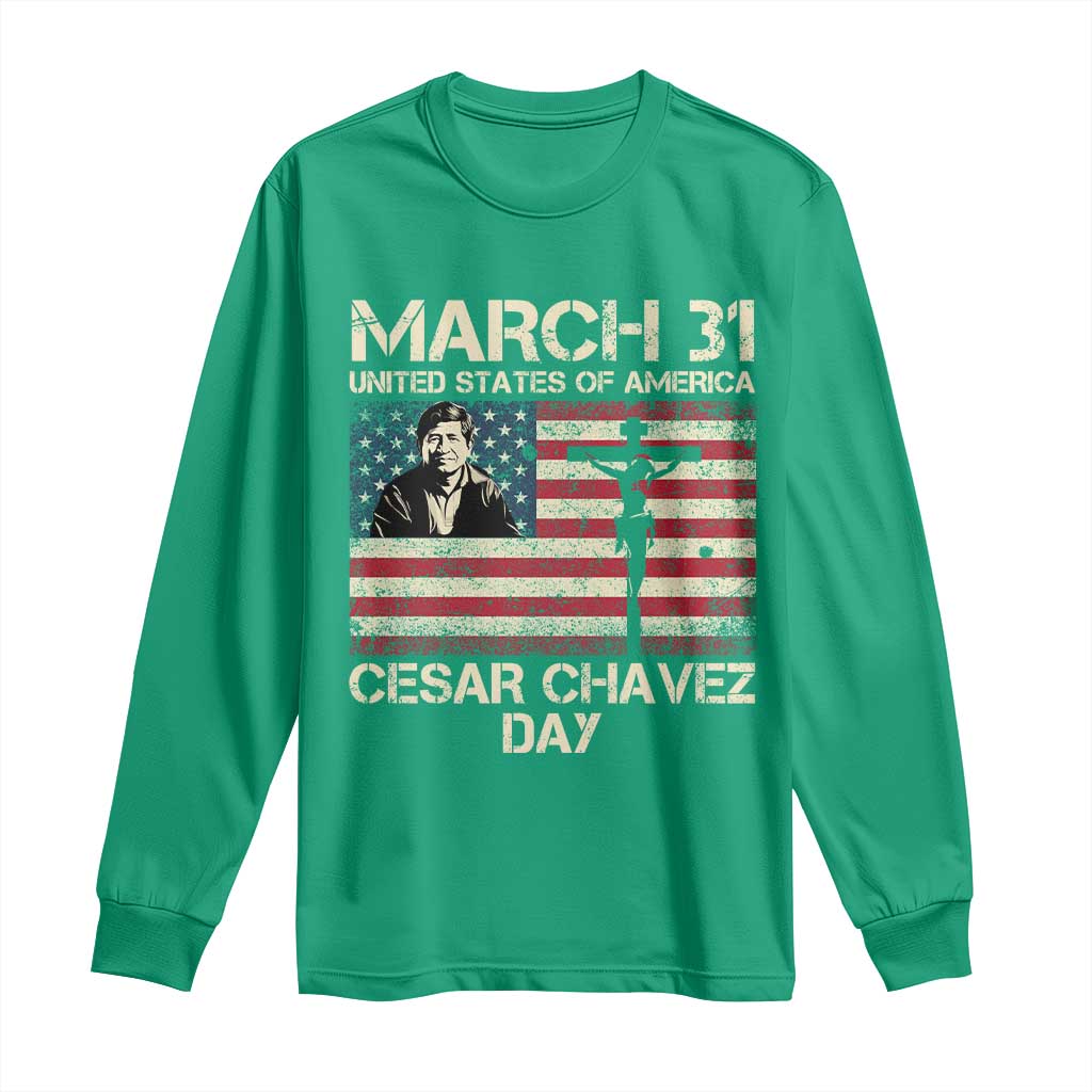 Cesar Chavez March 31 Celebration Long Sleeve Shirt Christian American Flag Religious
