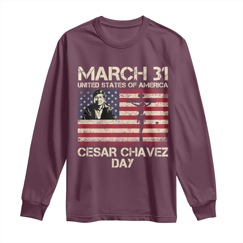 Cesar Chavez March 31 Celebration Long Sleeve Shirt Christian American Flag Religious