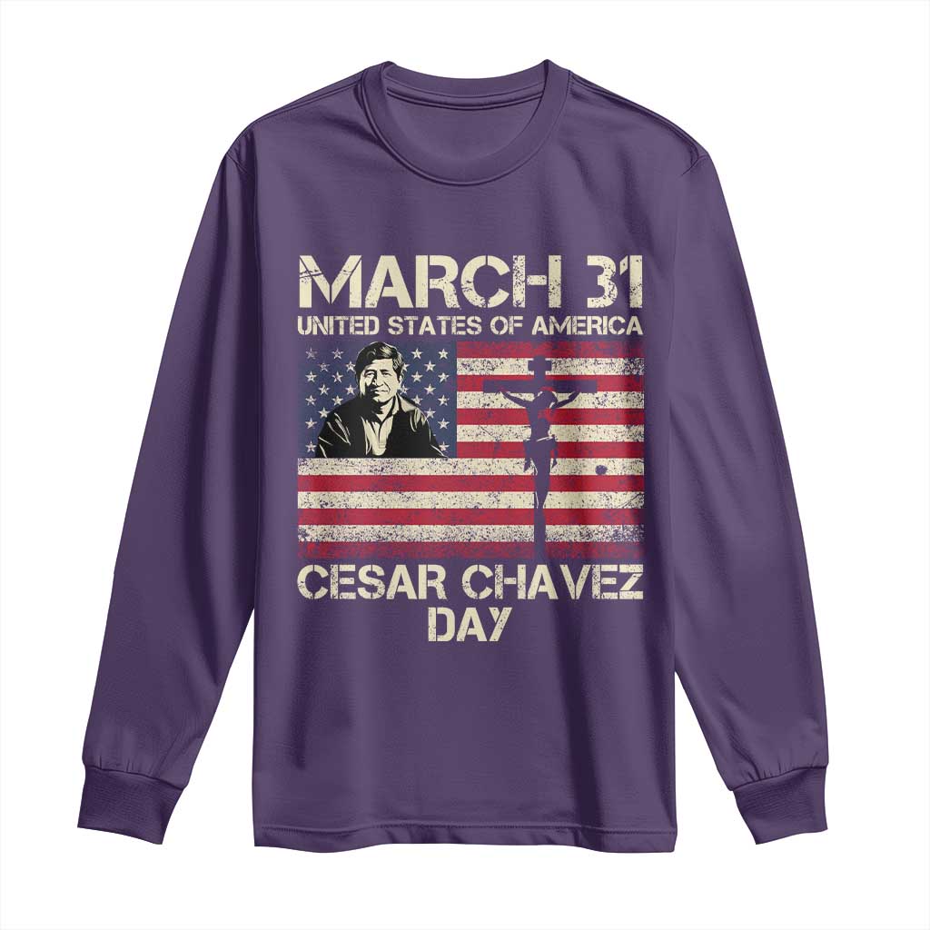Cesar Chavez March 31 Celebration Long Sleeve Shirt Christian American Flag Religious