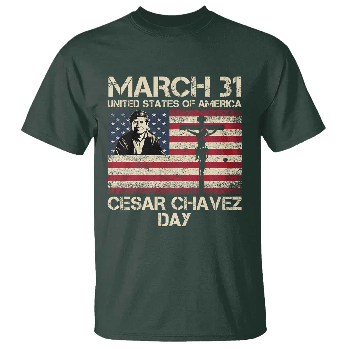 Cesar Chavez March 31 Celebration T Shirt Christian American Flag Religious