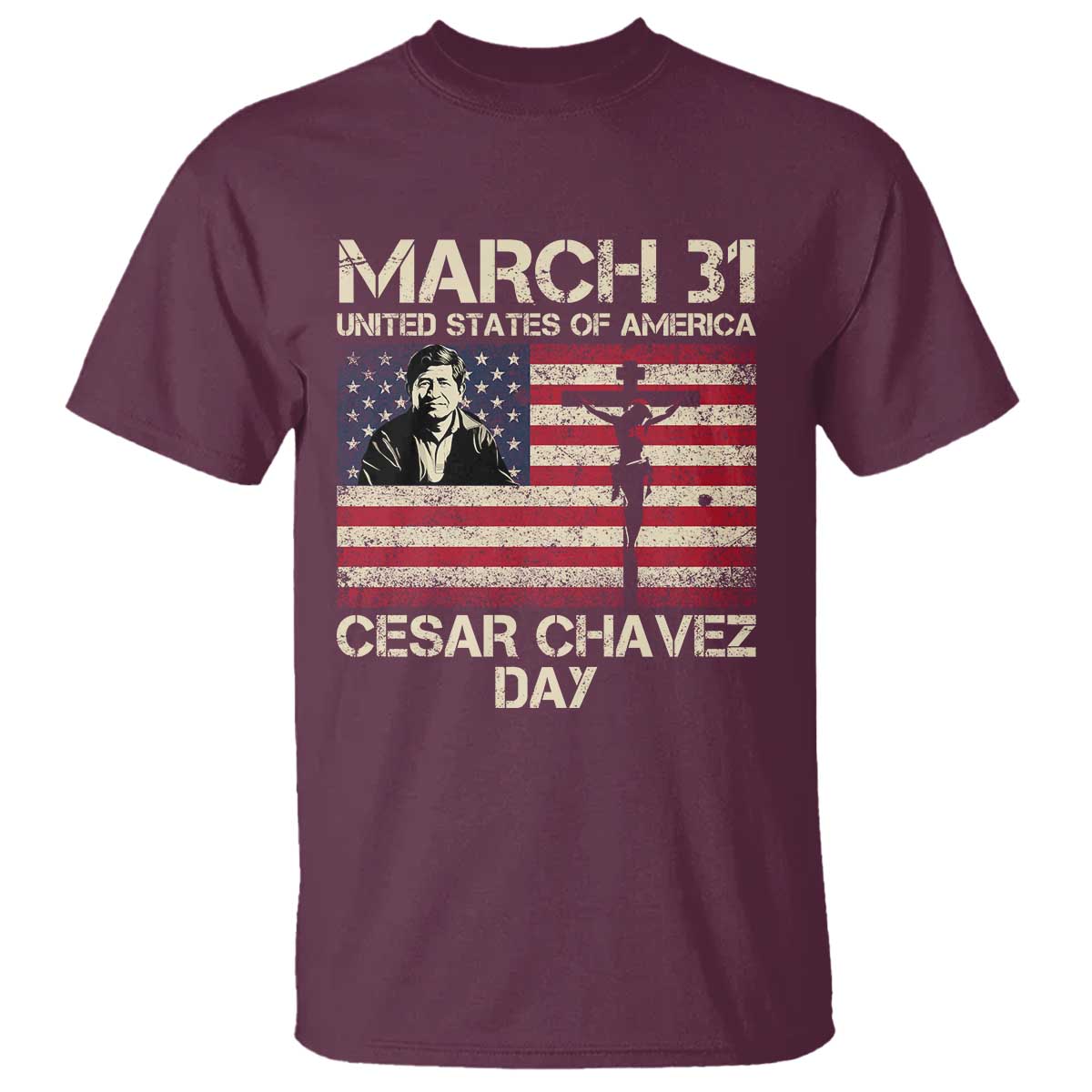 Cesar Chavez March 31 Celebration T Shirt Christian American Flag Religious