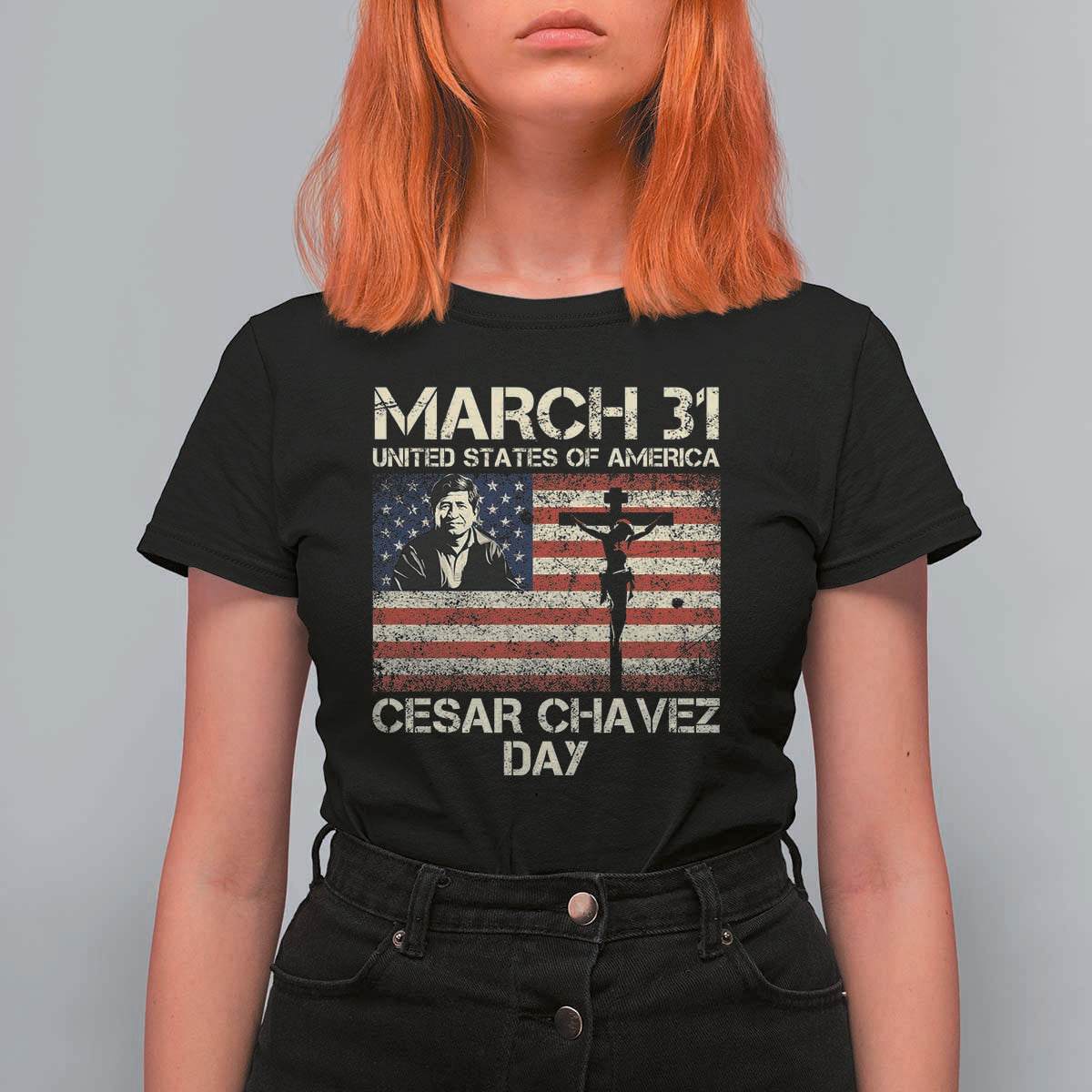 Cesar Chavez March 31 Celebration T Shirt For Women Christian American Flag Religious