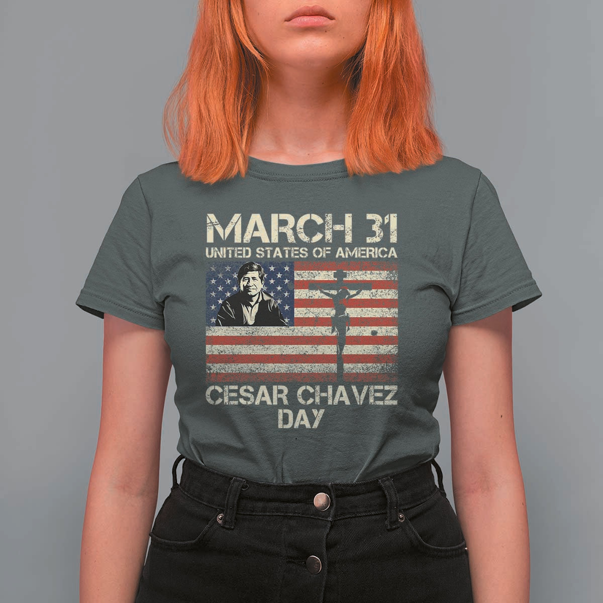 Cesar Chavez March 31 Celebration T Shirt For Women Christian American Flag Religious