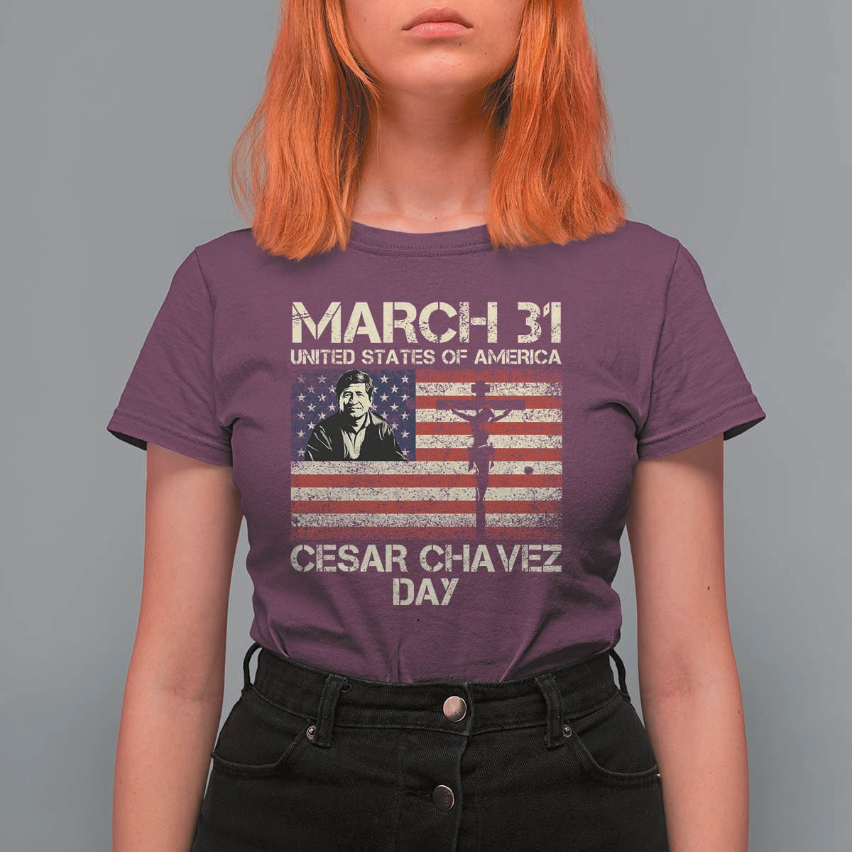 Cesar Chavez March 31 Celebration T Shirt For Women Christian American Flag Religious