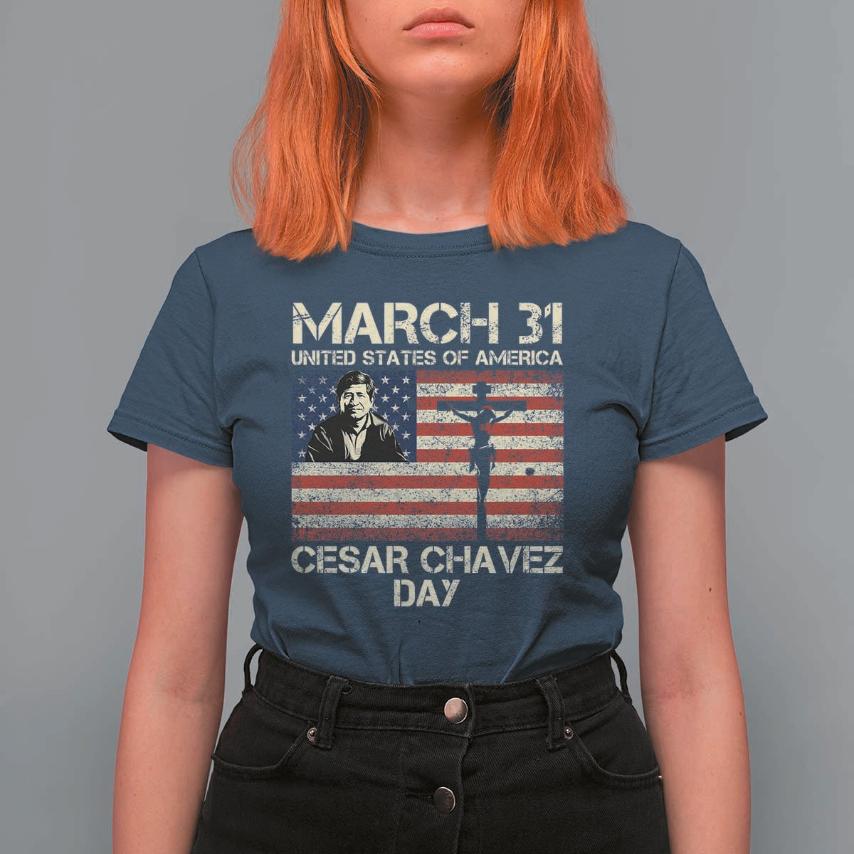 Cesar Chavez March 31 Celebration T Shirt For Women Christian American Flag Religious